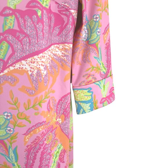 Gretchen Scott Mandarin Dress Medium Palm Palm Pink Floral Colorful NWT DR-1826 - Picture 4 of 10
